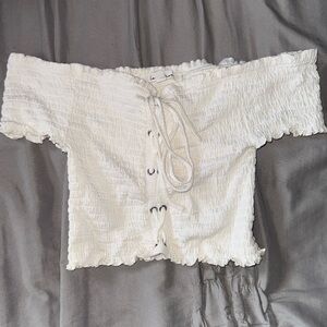 White ribbed off the shoulder top